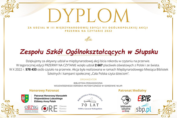 Dyplom dla ZSO